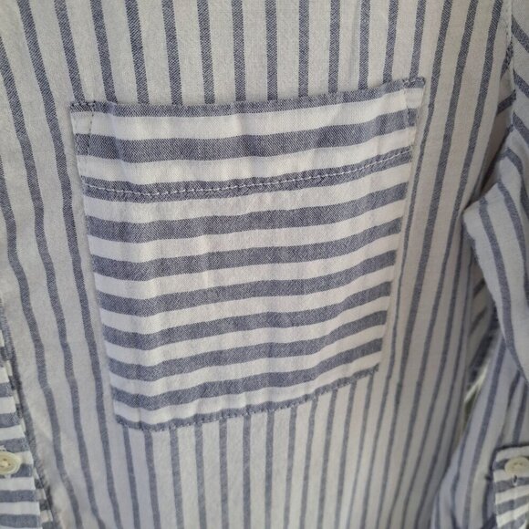 J. Jill Blue White Mixed Direction Stripe Top Tunic Blouse Shirt Small Roll Slee - Picture 3 of 10